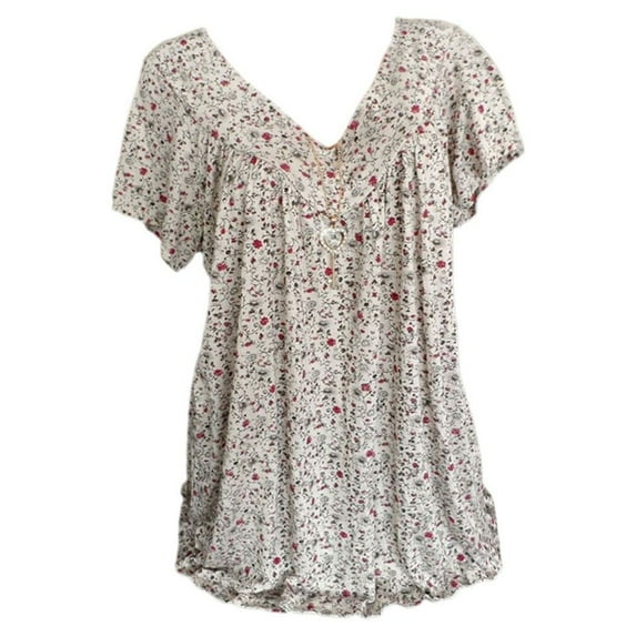 USSUMA Womens Plus Tops and T-Shirts Short Sleeve Tops for Women Plus Size Summer Blouses V Neck Colorful Floral Printed Tees Shirt Tunic Tops Comfy Blouses 2022 Beach