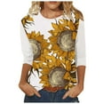 thumbnail image 1 of USSUMA Womens Plus Savings Tops and T-Shirts Summer 3/4 Sleeve Tops for Women Plus Size Tops O-neck Print Sunflower Short Sleeve T-shirt Top Casual Loose Blouse Tops 2022 Beach, 1 of 5