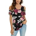 thumbnail image 1 of USSUMA Womens Plus Savings Tops and T-Shirts Summer Tops for Women Cold Shoulder Floral Short Sleeve V Neck T Shirts Tee Casual Tunic Tops Blouses 2022 Beach, 1 of 5