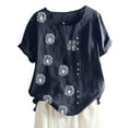 thumbnail image 1 of USSUMA Womens Plus Tops and T-Shirts - Womens Round Neck Summer T Shirts Flower Print Button Shirts Graphic Casual Tees Short Sleeve Loose Tops Tunic Blouse 2022 Beach, 1 of 4