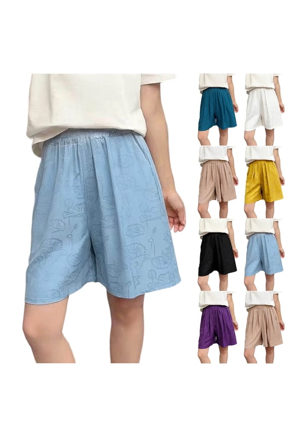Womens Plus-Size Jacquard Elastic Waist Pocket Shorts Pull-On High Stretch Breathable Fabric Relaxed Fit with Functional Pockets for Summer Lounge Travel Everyday Comfort, Plus Size, Casual
