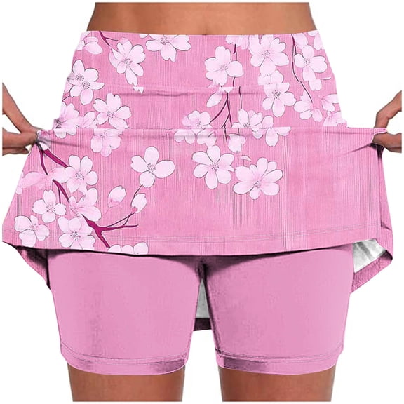USSUMA Womens Printed High-Waist Athletic Yoga Shorts Lightweight Quick-Dry Running Shorts with Pockets Inner Brief Skort Style Slim Fit for Jogging Gym Training and Outdoor Sports, Running Shorts
