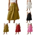 thumbnail image 1 of USSUMA Womens Shirred Pocket Skirt With Elastic Waist Pull-On Lantern Silhouette Breathable Cotton Blend Mid-Length Versatile For Summer Travel Casual Dress-Up And Errands, 1 of 7