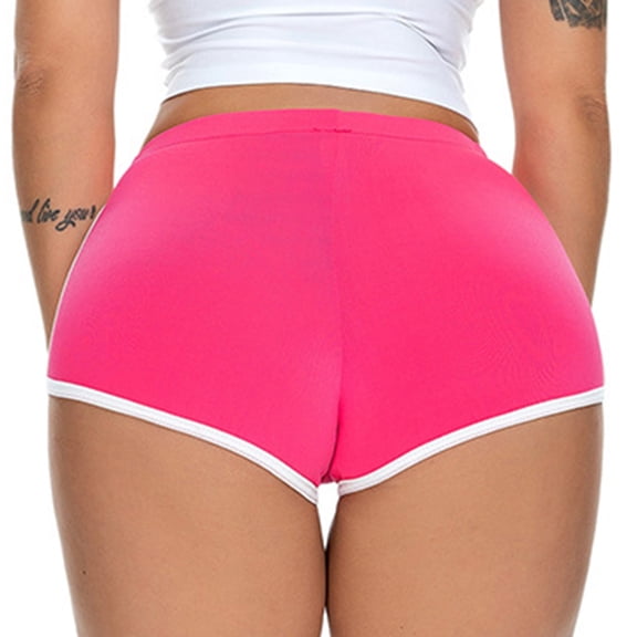 USSUMA Womens Shorts Casual Solid Color Dolphin Pull-on Elastic Waist Compression Hip Lifting Leggings High Waist Sports Casual Shorts Oversized Fit Shorts for Women Hot Pink Xxl