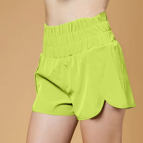 USSUMA Womens Shorts Casual Solid Color Elastic Band Wide Leg Split Hem Thin Side Quick Drying Shorts Casual High Waist Sports Fashion Shorts Fitness Running Loose Fit Womens Shorts Green S