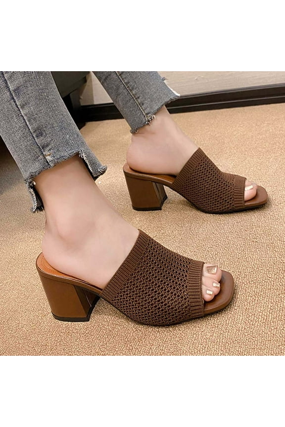 Womens Slippers Women's Fashion Casual One-Line Spring and Summer New Breathable Flying Woven High-Heeled Slippers Cooling Gel House Slides Clearance Sales