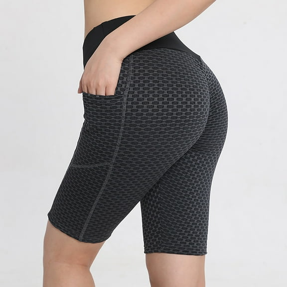 USSUMA Womens Stretch Leggings Fitness Running Pockets Sport SKnee-Length Yoga Pants Clearance Black S