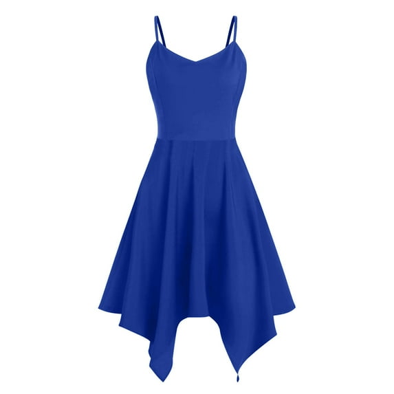 USSUMA Womens Summer Dresses Summer Dress Short Sleeve V Neck Casual Solid Color Camisole Sling Maxi Dress Lounging Dresses Breathable Dress Camping Summer Saving Blue Dress Size-XXL