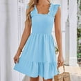 thumbnail image 1 of USSUMA Womens Summer Dresses Summer Dresses Sleeveless Square Neck Casual Ruffle Pleated Maxi Dress Casual Skirt Fashion Skirts Office today Discount Light Blue Dress Size-M, 1 of 4