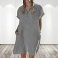 thumbnail image 1 of USSUMA Womens Summer Dresses Women'S Casual Dresses Short Sleeve Lapel Collar Solid Color Button Linen Maxi Dress Lounging Dress Comfortable Dress Work Holiday Deals Gray Dress Size-XL, 1 of 6