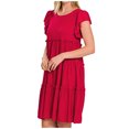 thumbnail image 1 of USSUMA Womens Summer Dresses Women'S Casual Dresses Short Sleeve Crew Neck Casual Solid Color Ruffle Maxi Dress Elegant Skirt Loose Skirt Street Summer Saving Red Dress Size-XXL, 1 of 5