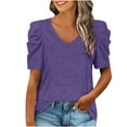 thumbnail image 1 of USSUMA Womens Summer Shirt V Neck Casual Tshirts Puff Sleeve Tops Dressy Casual Blouse for Women Solid Color, 1 of 8