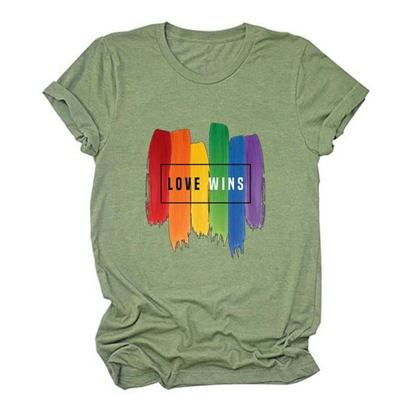 USSUMA Womens Summer Tops and Blouses Trendy Crewneck Love Wins Letter Print T-Shirts for Women Dressy Casual Short Sleeve Cute Funny Graphic Shirt Tunics Plus Beach