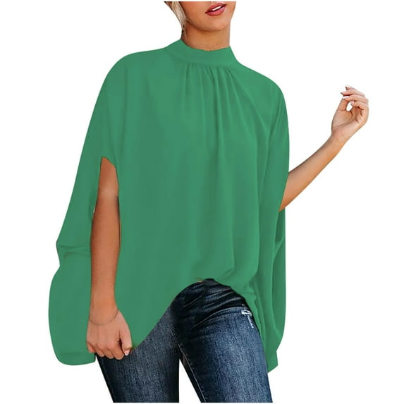 USSUMA Womens Summer Tops and Blouses Trendy Turtleneck Tie Dye T-Shirts for Women Dressy Casual 3/4 Sleeve Batwing Sleeve Loose Shirt Tunics Plus Beach