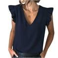 thumbnail image 1 of USSUMA Womens Summer Tops and Blouses Trendy Womens Summer Tops, Women's Tops Sleeveless Shirts Casual Solid Color Cap Sleeve V Neck Loose Shirt Blouse Tshirt Tops Female, 1 of 8