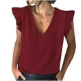 thumbnail image 1 of USSUMA Womens Summer Tops and Blouses Trendy Womens Summer Tops, Women's Tops Sleeveless Shirts Casual Solid Color Cap Sleeve V Neck Loose Shirt Blouse Tshirt Tops Female, 1 of 8