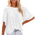 thumbnail image 1 of USSUMA Womens Summer Tops Flare Sleeve Bohemian T-Shirts for Women Trendy Floral Lace Womens Blouses and Tops Dressy Short Sleeve Crewneck Tunic Plus Size Shirts for Women, 1 of 8