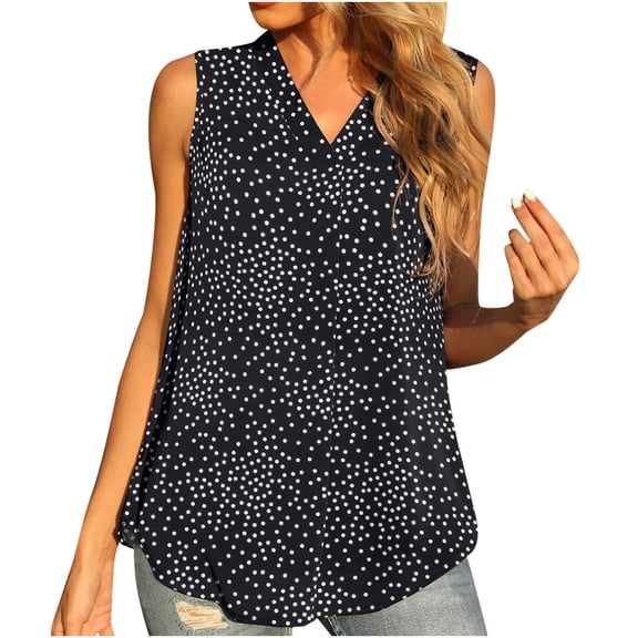 USSUMA Womens Summer Tops Loose Flowy Vest Tanks T-Shirts for Women Trendy Floral Print Womens Blouses and Tops Dressy Sleeveless V Neck Tunic Plus Size Shirts for Women