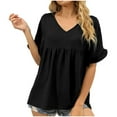 thumbnail image 1 of USSUMA Womens Summer Tops Ruffle Flowy Peplum T-Shirts for Women Trendy Solid Color Womens Blouses and Tops Dressy Short Sleeve V Neck Tunic Plus Size Shirts for Women, 1 of 8