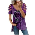 thumbnail image 1 of USSUMA Womens Summer Tops Sexy Cold Shoulder Zip Up T-Shirts for Women Trendy Rose Print Womens Blouses and Tops Dressy Short Sleeve V Neck Tunic Plus Size Shirts for Women, 1 of 5
