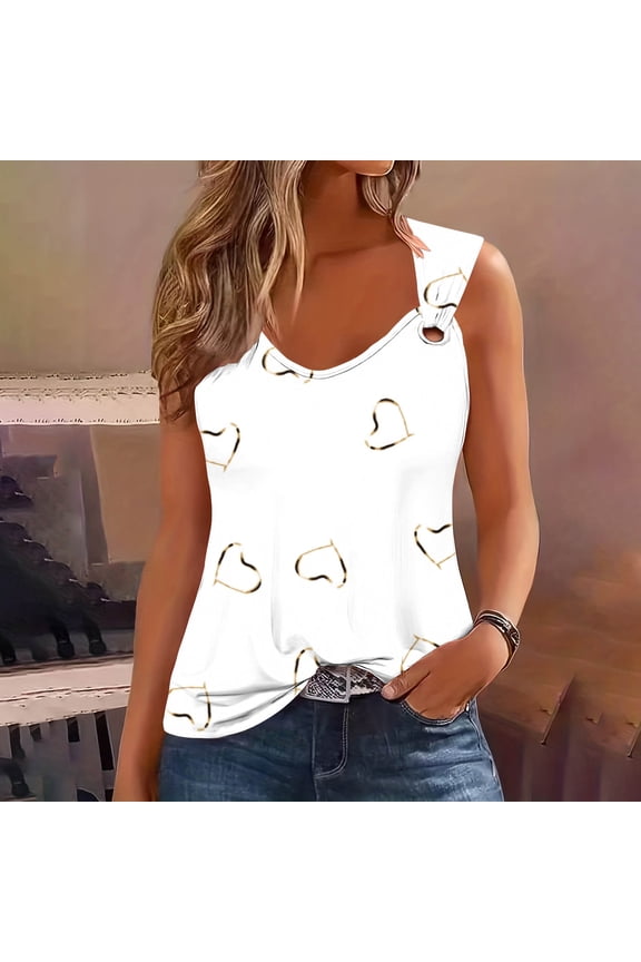 USSUMA Womens Summer Tops Spaghetti Strap Zip Tanks T-Shirts for Women Trendy Hawaiian Tropical Print Camis Blouses Tops Dressy Sleeveless V Neck Tunic Plus Size Shirts for Women