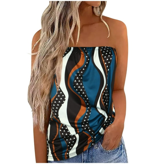 USSUMA Womens Summer Tops Strapless Bandeau Tube Tank T-Shirts for Women Trendy Leopard Print Blouses Tops Dressy Casual Off Shoulder Tunic Plus Size Shirts for Female