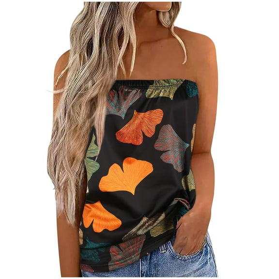 USSUMA Womens Summer Tops Strapless Bandeau Tube Tank T-Shirts for Women Trendy Leopard Print Blouses Tops Dressy Casual Off Shoulder Tunic Plus Size Shirts for Female