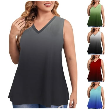 USSUMA Womens Summer Tops Womens Tank Tops Sleeveless V Neck Loose Plus Size Tops for Women Printed Gradient Lounging T-Shirt Comfortable Tops Climbing Black Online Shopping Tank Top for Women L