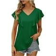 thumbnail image 1 of USSUMA Womens Summer Tops Women Fashion Solid Casual V-Neck Short Sleeve Loose T-Shirt Blouse Tops lounging Online Shopping Green Polyester L, 1 of 5