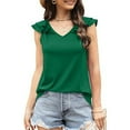thumbnail image 1 of USSUMA Womens Summer Tops Women Fashion Summer Tops For V-Neck Ruffle Sleeve Tops Casual Sleeveless Elegant Holiday Saving Green Polyester+Spandex S, 1 of 6
