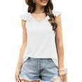 thumbnail image 1 of USSUMA Womens Summer Tops Women Fashion Summer Tops For V-Neck Ruffle Sleeve Tops Casual Sleeveless Trendy Online Shopping White Polyester XL, 1 of 4