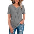 thumbnail image 1 of USSUMA Womens Summer Tops Women Fashion V-Neck Short Sleeve Solid Long T-shirt Blouse Ladies Tops Casual Deals Gray Polyester L, 1 of 6