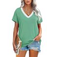 thumbnail image 1 of USSUMA Womens Summer Tops Women's Fashion Casual Solid V-Neck Loose Short Sleeve T-shirt Pullover Tops lounging Flash Deals Green Polyester XXL, 1 of 6