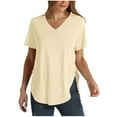 thumbnail image 1 of USSUMA Womens Summer Tops Women's Fashion Solid V-Neck Short Sleeves Casual T-Shirt Top Elegant up to Off Beige Polyester M, 1 of 6