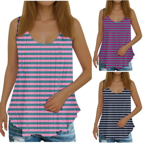 USSUMA Womens Summer Tops Women's Tank Tops Sleeveless Round Neck Loose Fit Casual Printed Trendy Shirt Comfortable Blouse Bachelor Party Navy Polyester Up to 50% off Tank Top for Women S