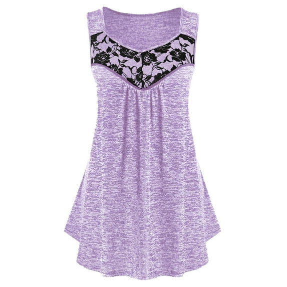 USSUMA Womens Summer Tops Women's Tank Tops Sleeveless Round Neck Solid Color Loose Fit Casual Plus Size Tops for Women Lace Casual Tops Comfortable Tops Outdoor Purple Modal Tank Top Xxxl