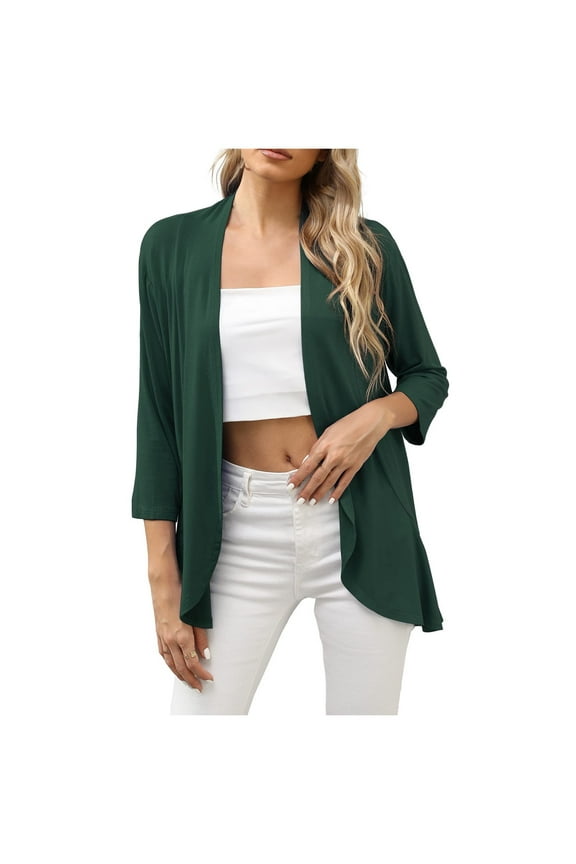 USSUMA Plus Womens Tops Dressy Casual Work Business Jacket Cardigan Blaze Women's Tunics Open Front Basic Tee T Shirts for Women 3/4 Sleeve Summer Blouses Trendy