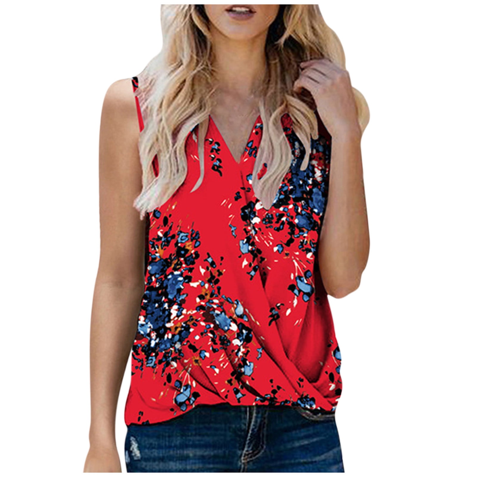 USSUMA Womens Summer Tops and Blouses Trendy Women's V Neck Sleeveless