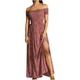 thumbnail image 1 of USSUMA Womens Sundresses Summer Casual Bohemian Smocked Flowy Long Maxi Party Beach Dress Floral Print High Slit Sleeveless Sun dresses for Women Plus Off Shoulder Dresses Vacation, 1 of 8