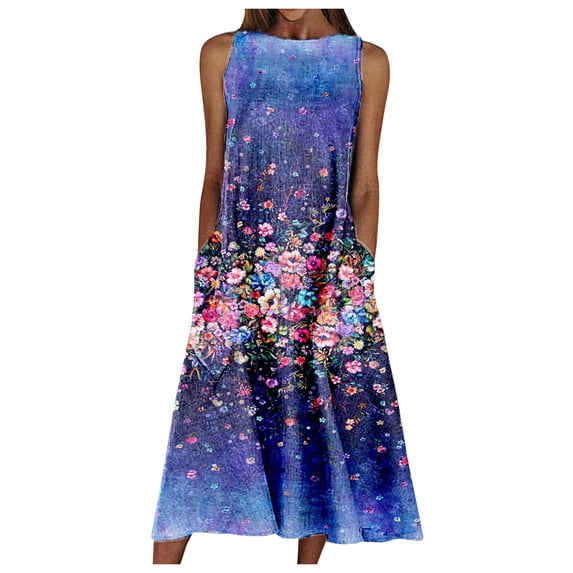 USSUMA Womens Sundresses Summer Casual Boho Pleated Knee Length Swing Aline Midi Party Beach Dress Floral Print Short Sleeve Sun dresses for Women Plus Crewneck Dresses Vacation