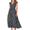 thumbnail image 1 of USSUMA Womens Sundresses Summer Casual High Waist Ruffle Pleated Flowy Long Maxi Party Beach Dress Polka Dot Short Sleeve Sun dresses for Women Plus V-Neck Dresses Vacation, 1 of 6