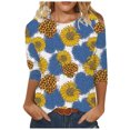 thumbnail image 1 of USSUMA Womens Sunflower Printed Blouse Casual 3/4 Sleeve Tunic Tops Shirt Loose Comfy Henley T Shirts, 1 of 5