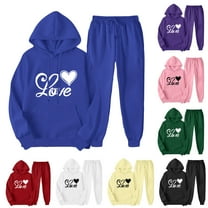 USSUMA Womens Sweat Set Hoodie for Women Long Sleeved Pullover Sweatpant Outfits Pocket Drawstring Print Tracksuit Stretchy Waist Casual Jogger Sets Oversized Party Fall Suit