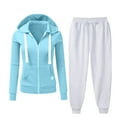 thumbnail image 1 of USSUMA Womens Sweat Suit Woman Hoodies Long Sleeved Pullover Sweatpant Outfits Full Zipper Pocket Solid Tracksuit Elastic Waist Fashion Jogger Sets Oversized Daily Sports Fall Suit, 1 of 5