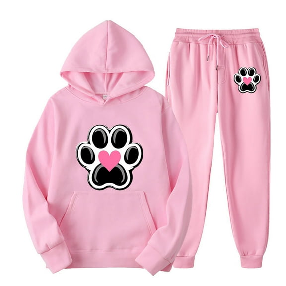 USSUMA Womens Sweat Suits Women Hoodies Long Sleeved Pullover Sweatpant Outfits Pocket Drawstring Print Tracksuit Stretch Waist Stylish Jogger Sets Oversized Hiking Fall Suit