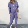 thumbnail image 1 of USSUMA Womens Sweatsuit Set Hoodies Women Long Sleeved Pullover Sweatpant Outfits Pocket Button Drawstring Solid Tracksuit Elastic Waist Trendy Jogger Sets Plus Size Gym Running Fall Suit, 1 of 5