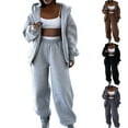 thumbnail image 1 of USSUMA Womens Sweatsuit Set Womens Hoodie Long Sleeved Pullover Sweatpant Outfits Full Zipper Solid Tracksuit Stretch Waist Comfy Jogger Sets Plus Size Hiking Fall Suit, 1 of 6