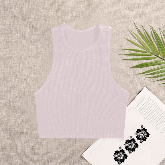 USSUMA Womens Tank Tops Womens Tops Dressy Casual Women's Round-Neck Tight Sleeveless Solid Color Camisoles Sports Yoga Elastic Tank Tops Holiday Gift Finder Womens Tops Solidcolor