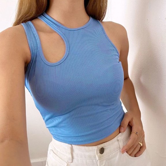 USSUMA Womens Tank Tops Plus Size Tops for Women Women's Fashion Casual Solid one Shoulder Sleeveless T Shirt Pullover Tops Up to 50% Off Womens Tops Solidcolor