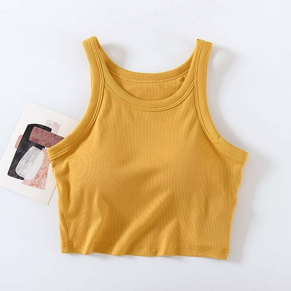 USSUMA Womens Tank Tops Plus Size Tops for Women Women's Solid Color Chest Cushion Exposed Navel Camisole with Blouse Festival Gift Womens Tops Women's Tank Tops Solidcolor
